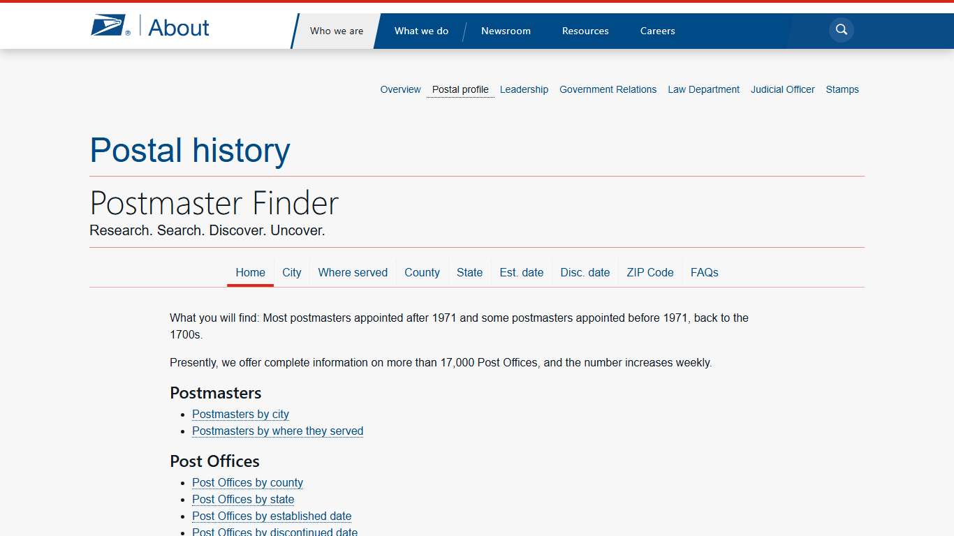 Postmaster Finder - Who we are - About.usps.com